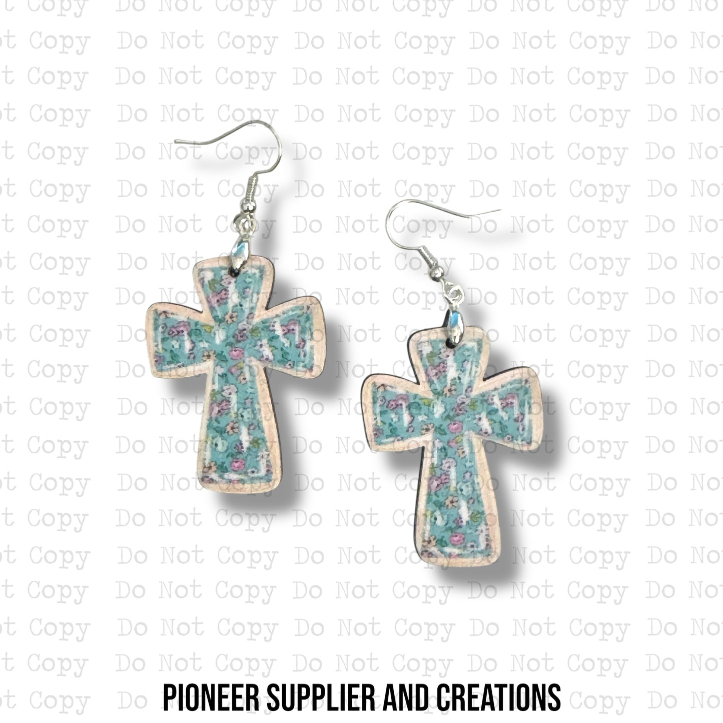 Turquoise Floral Cross Earring Sublimation Blanks