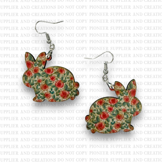 Hand Drawn Floral Bunny Earring Sublimation Blanks | Exclusive Alicia Ray Art