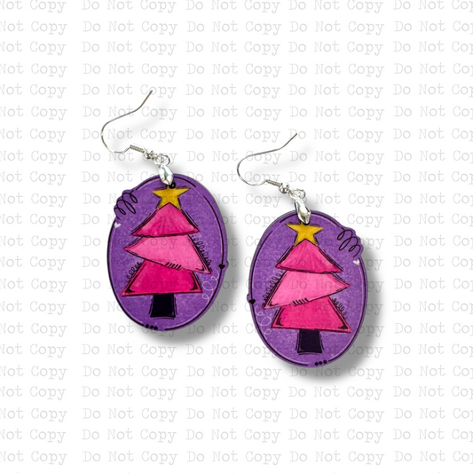 Pink and Purple Christmas Tree Earring Sublimation Blank Kit | RLD
