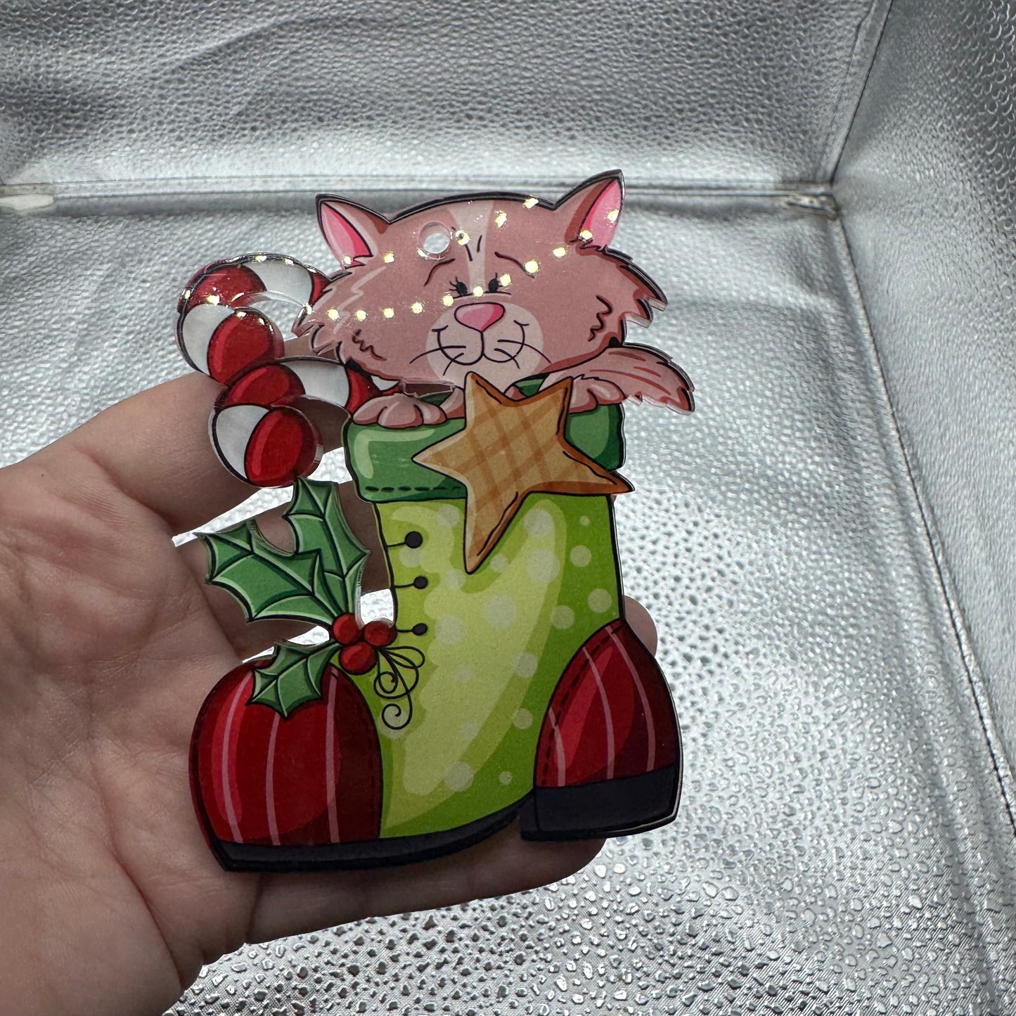 Stocking Cat Ornament Pressed Acrylic Blank