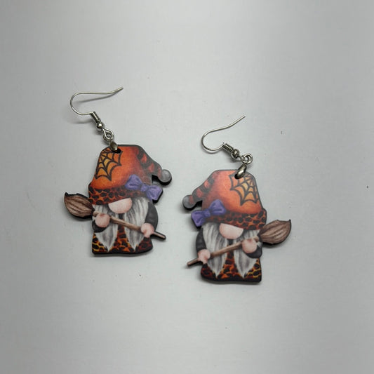 Halloween Broom Gnome Finished Earring