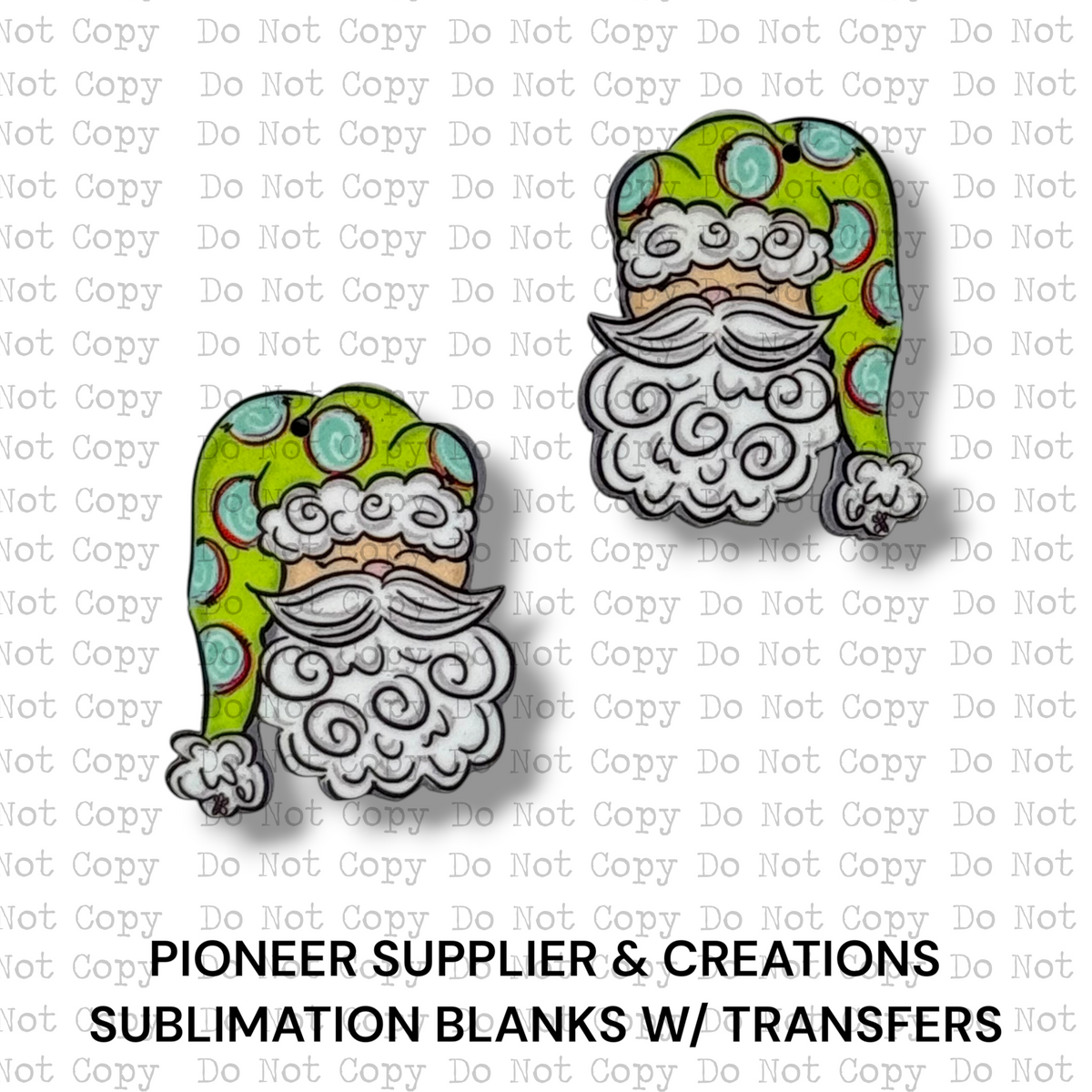 Whimsical Green Hat Santa Earring Sublimation Blanks