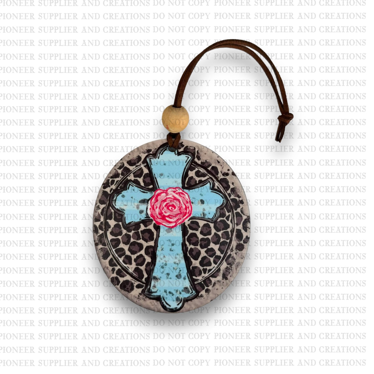 Cheetah Rose Cross Car Charm Sublimation Blank | TGM