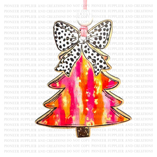 Pink Orange Preppy Tree Ornament Sublimation Blank | Exclusive Alicia Ray Art