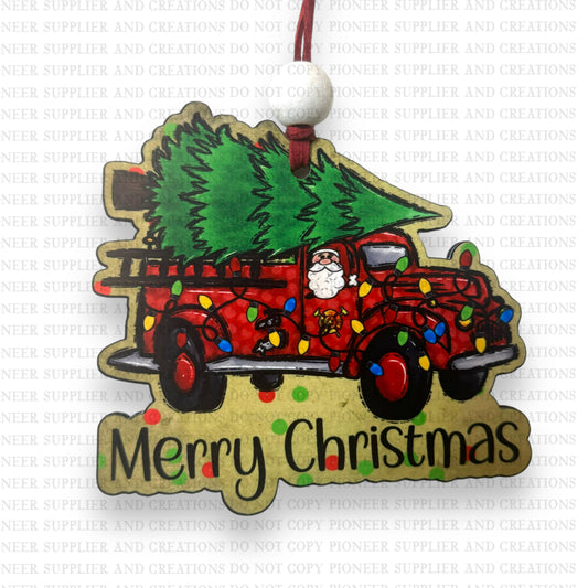 Christmas Fire Truck Ornament Sublimation Blank