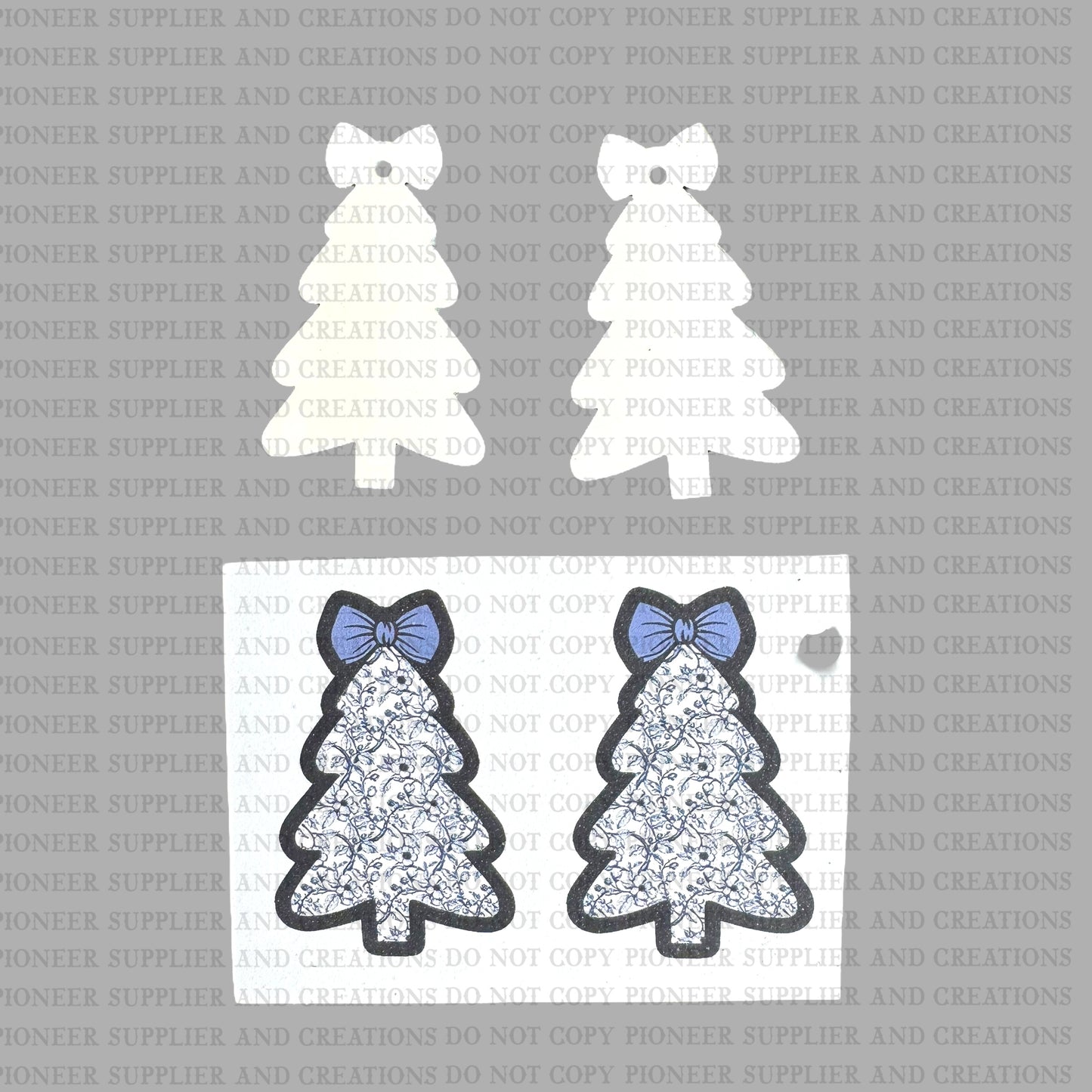 Blue Floral Christmas Tree Earring Sublimation Blank Kit | Exclusive