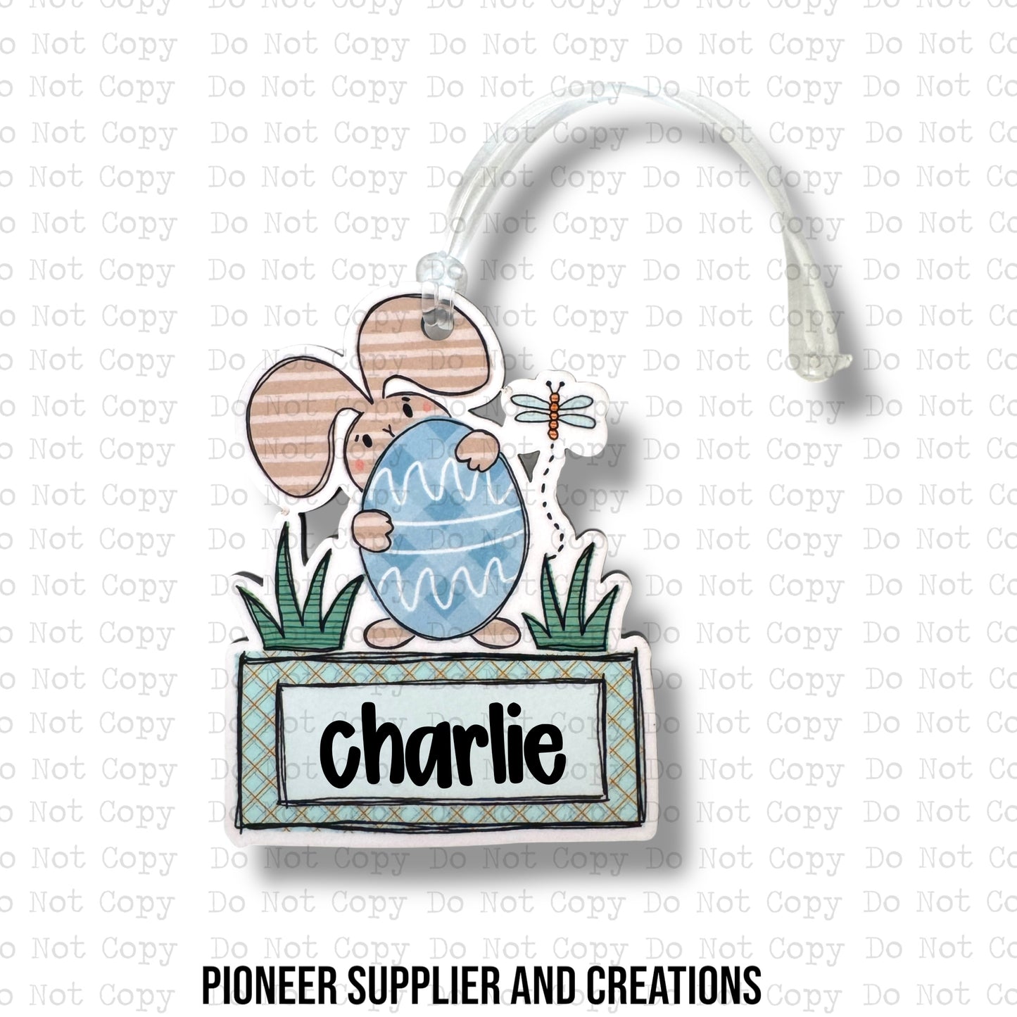 Boy Bunny with Egg Name Plate Bag Tag Sublimation Blanks | Exclusive Monogram Moments
