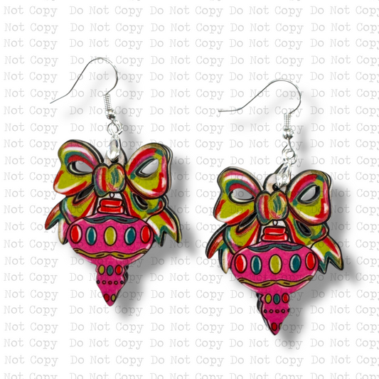Festive Bow Pink Teardrop Earring Sublimation Blank Kit