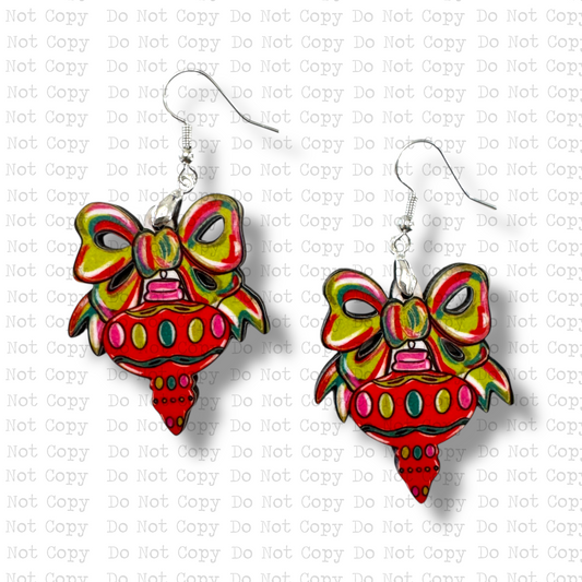Festive Bow Red Teardrop Earring Sublimation Blank Kit