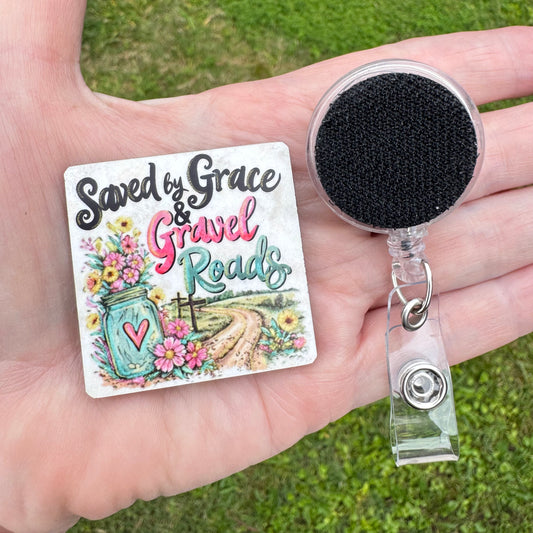 Saved By Grace Gravel Roads Badge Button Sublimation Blank | Set of 2