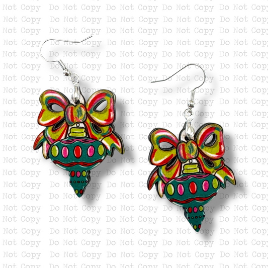 Festive Bow Green Teardrop Earring Sublimation Blank Kit