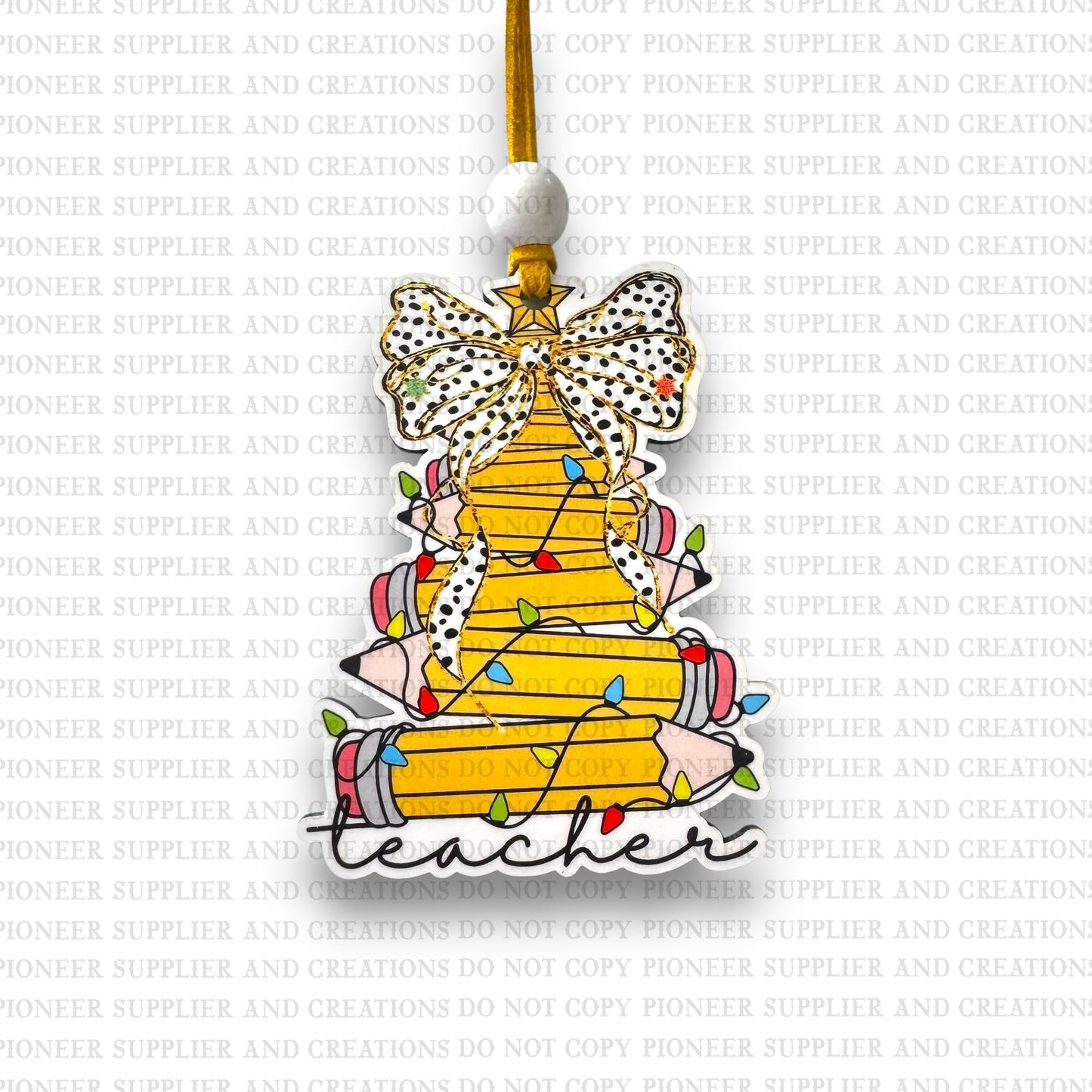 Yellow Pencil Tree Teacher Ornament Sublimation Blank
