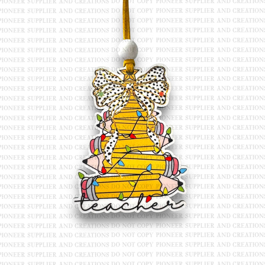 Yellow Pencil Tree Teacher Ornament Sublimation Blank