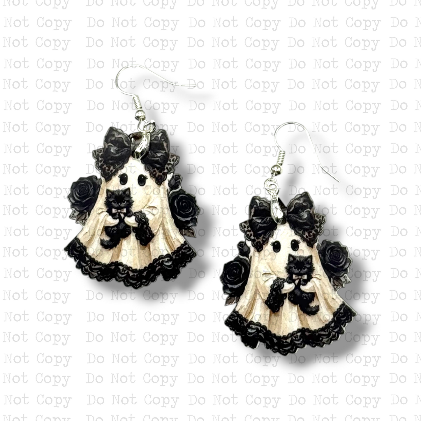 Goth Ghost Black Cat Earring Sublimation Blank Kit