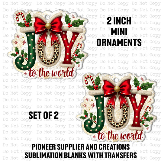 Joy To The World Mini Ornaments Sublimation Blank | Set of 2