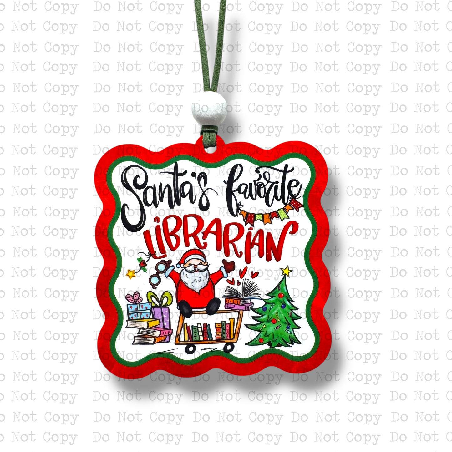 Santa's Favorite Librarian Ornament Sublimation Blank | AAS