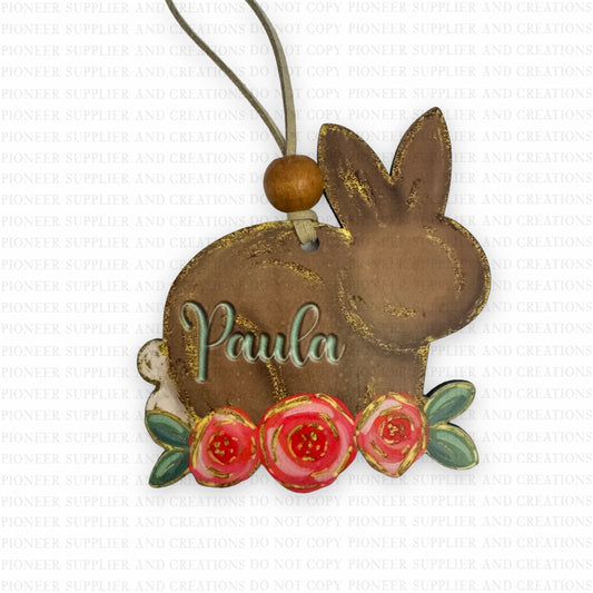 Floral Hand Drawn Bunny Bag Tag Sublimation Blank | Exclusive Alicia Ray Art