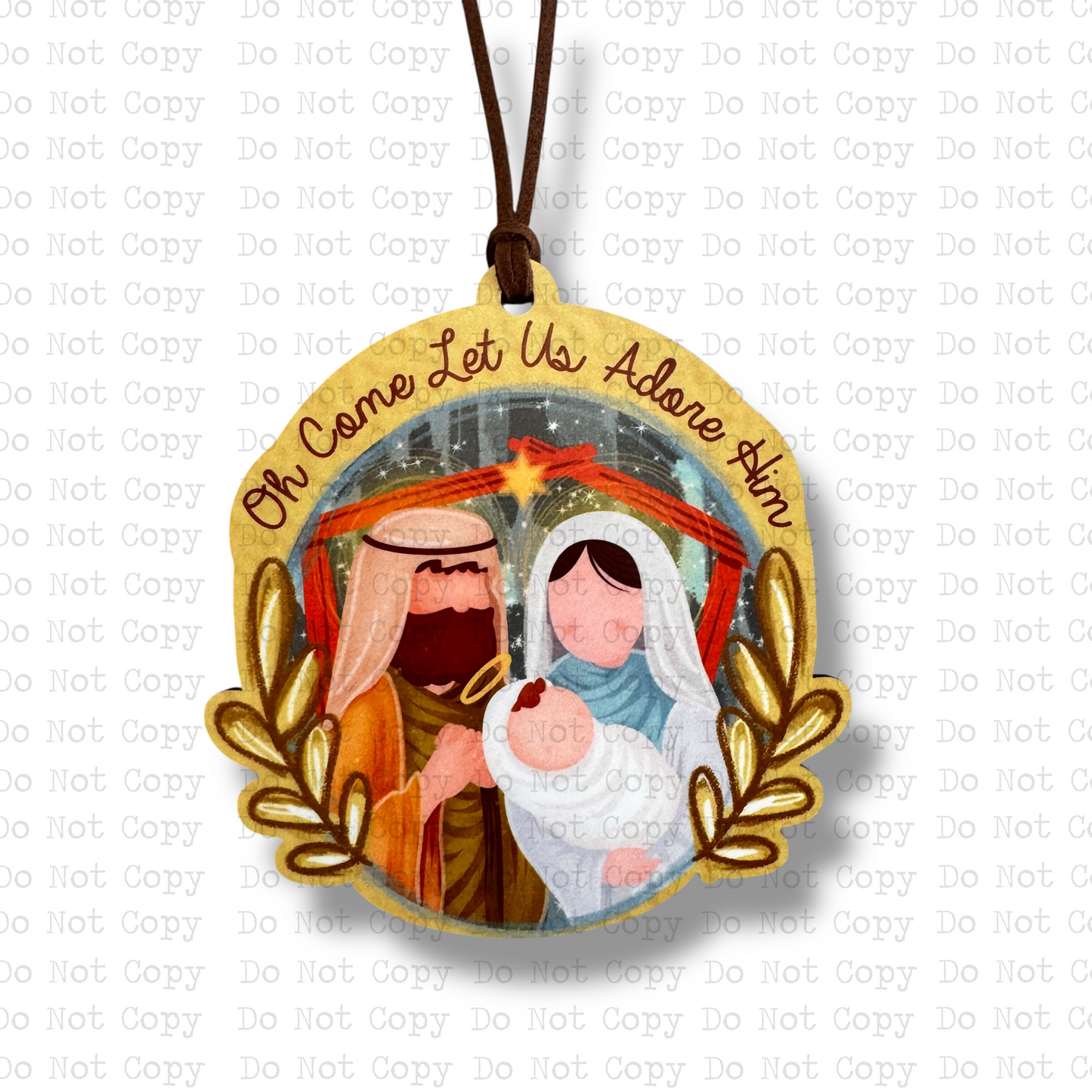 Oh Come Let Us Adore Him Floral Ornament Sublimation Blank