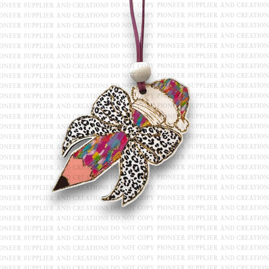 Gold Glitter Pencil Bow Ornament Sublimation Blank