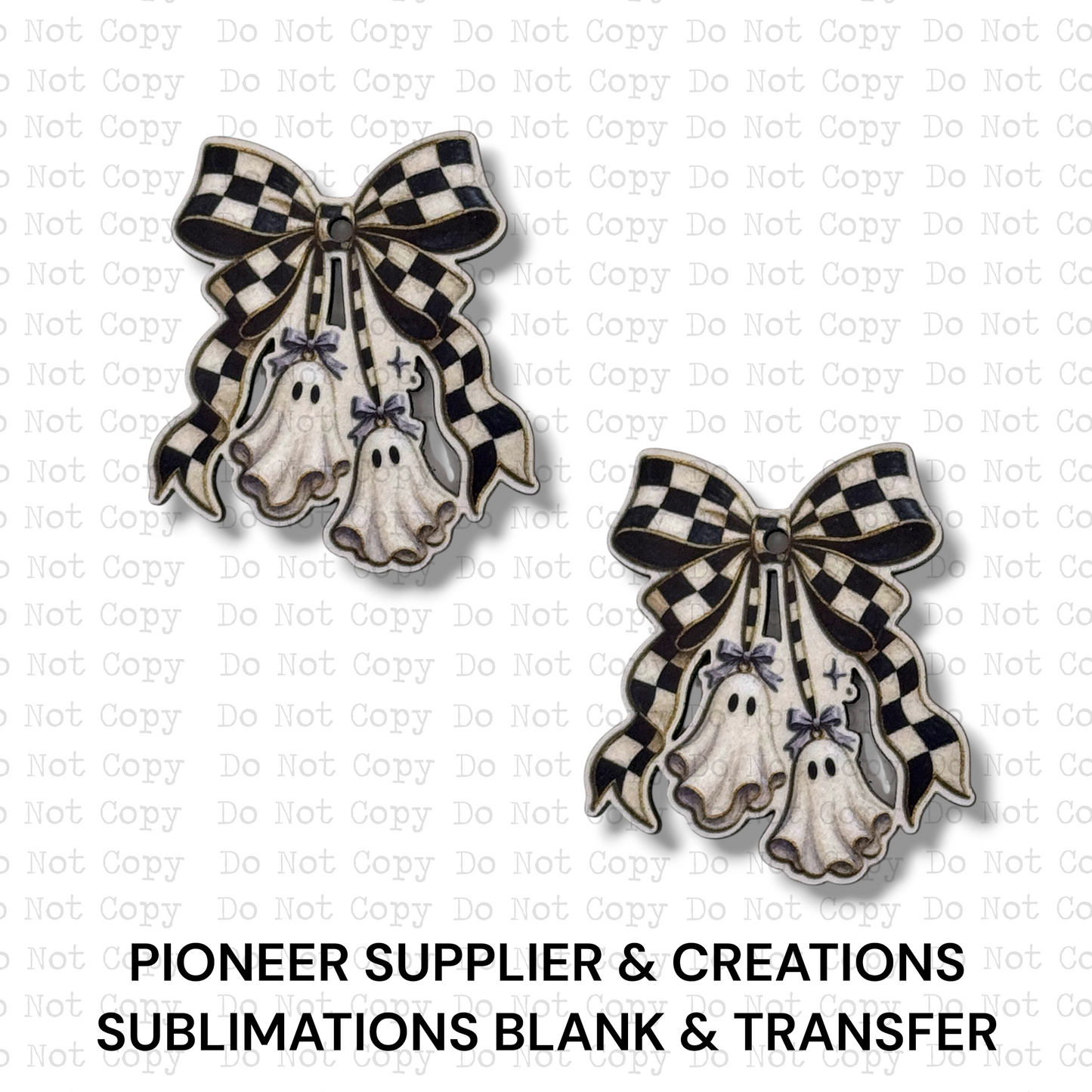 Checkered Bow Ghost Mini Ornaments Sublimation Blank | Set of 2