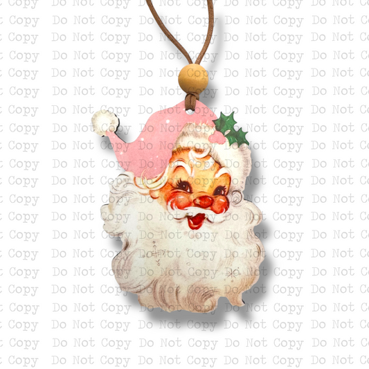 Vintage Santa Pink Hat Ornament Sublimation Blank