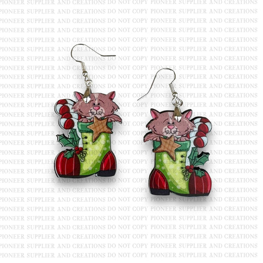 Christmas Stocking Kitty Earring Sublimation Blank Kit | Exclusive