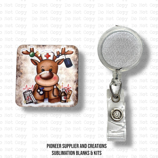 Reindeer Nurse Badge Reel Sublimation Blank