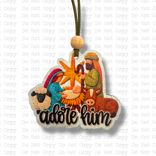 Adore Him Nativity Faux Yarn Ornament Sublimation Blank