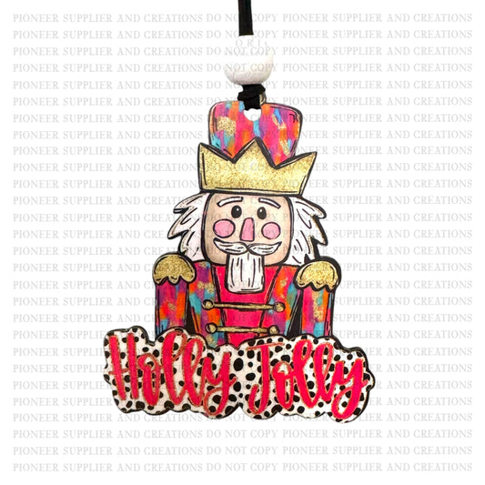 Colorful Preppy Holly Jolly Nutcracker Ornament Sublimation Blank