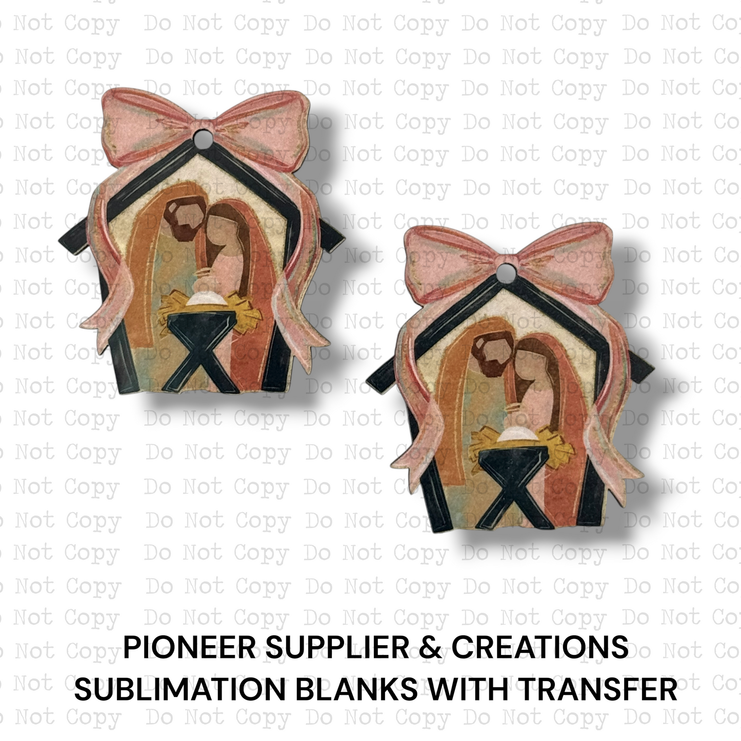 Peachy Pink Bow Nativity Mini Ornaments Sublimation Blank | Set of 2 AED