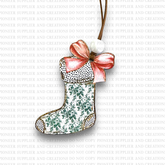 Stocking Green Toile Ornament Sublimation Blank