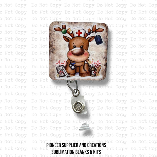 Reindeer Nurse Badge Reel Sublimation Blank | Set of 2