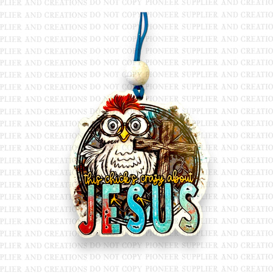 Chick Crazy About Jesus Car Charm Sublimation Blank