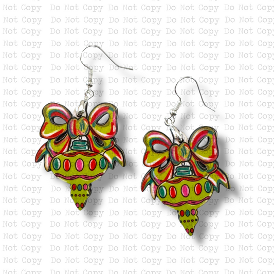 Festive Bow Lime Teardrop Earring Sublimation Blank Kit