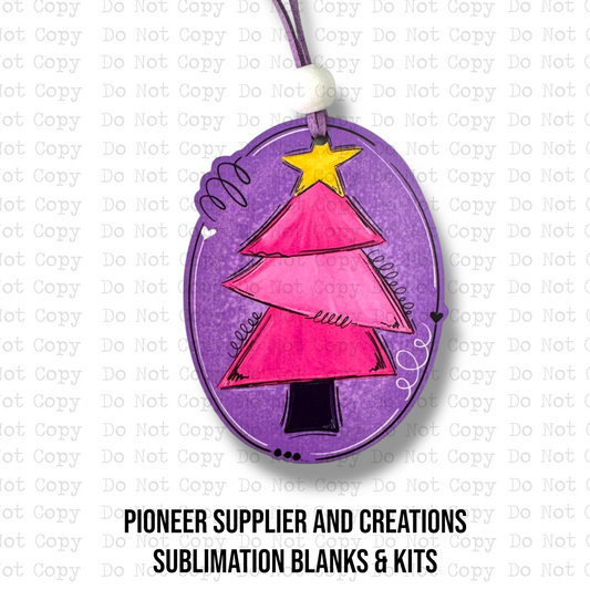 Pink and Purple Christmas Tree Ornament Sublimation Blank