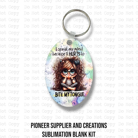 Bite My Tongue Keychain Sublimation Blank Kit