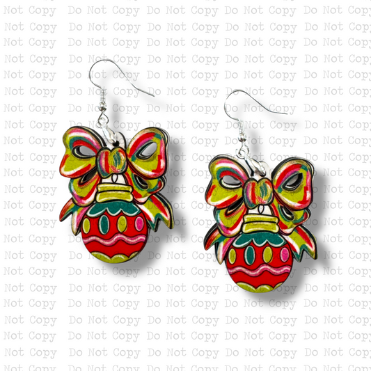 Festive Bow Red Globe Earring Sublimation Blank Kit