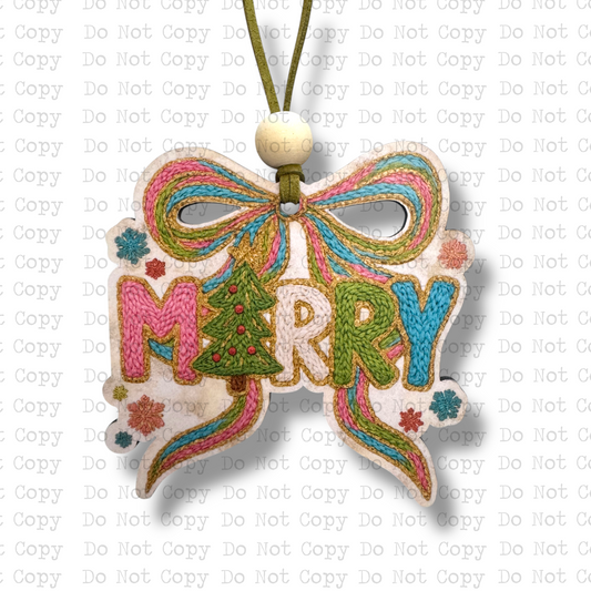 Merry Yarn Bow Ornament Sublimation Blank