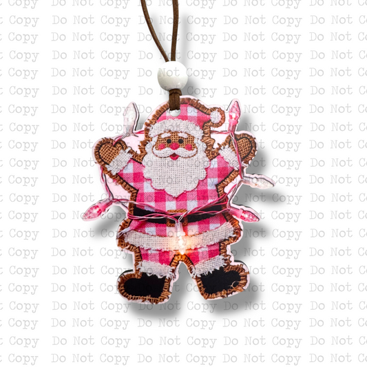 Burlap Pink Santa Ornament Sublimation Blank