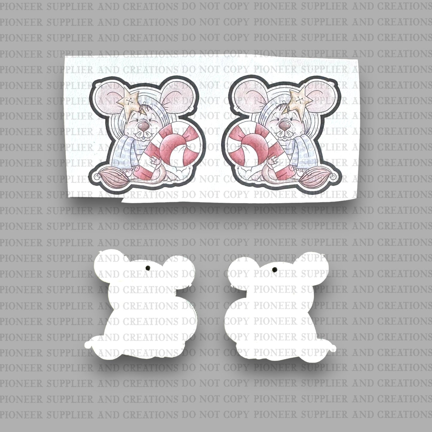 Christmas Candy Cane Mouse Earring Sublimation Blank Kit | Exclusive
