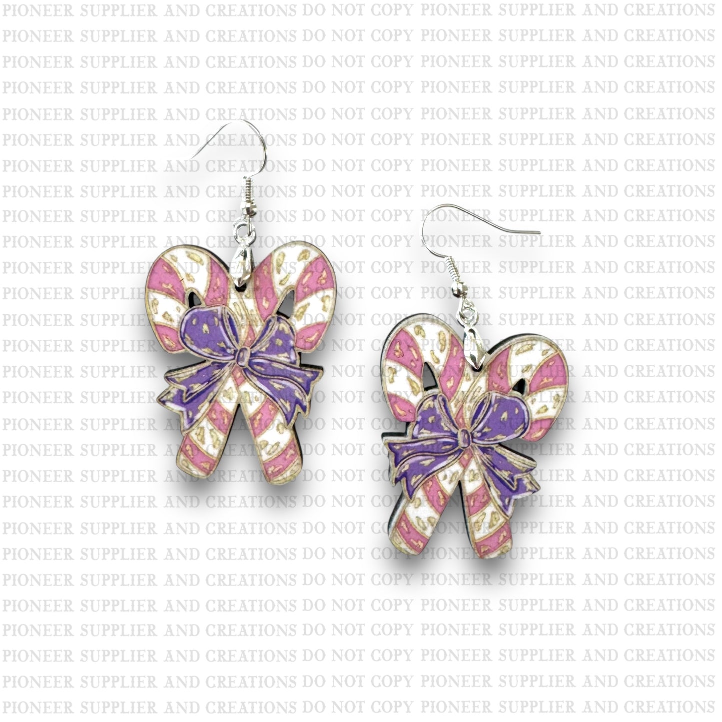 Pink Crossed Candy Cane Earring Sublimation Blanks | Exclusive Pixel Pop