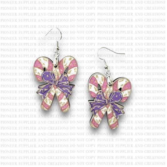 Pink Crossed Candy Cane Earring Sublimation Blanks | Exclusive Pixel Pop