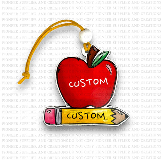 Apple and Pencil Car Charm Sublimation Blank  | Exclusive Alicia Ray Art