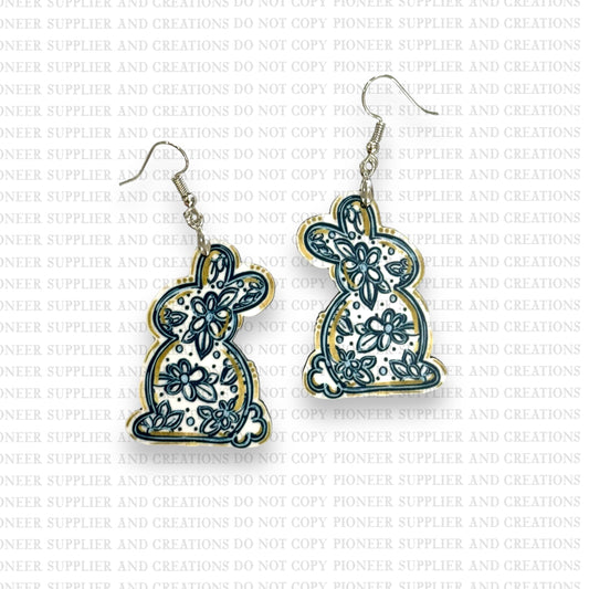 Blue and White Bunny Earring Sublimation Blanks | Exclusive Graphx & More