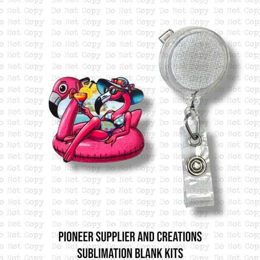 Flamingo on Float Badge Reel Sublimation Blank | Exclusive