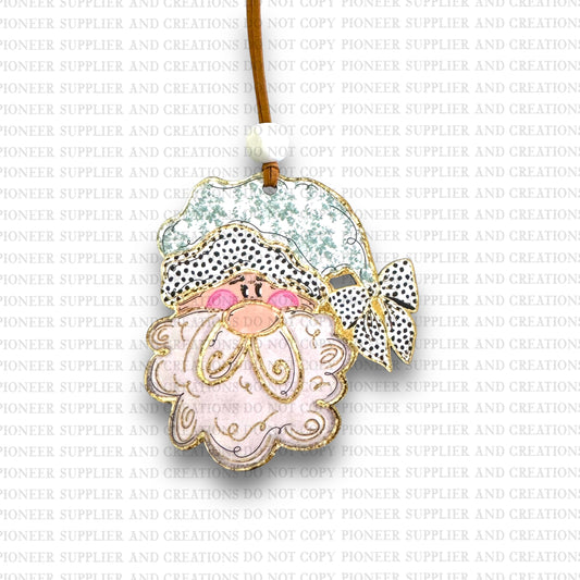 Santa Green Toile Hat Ornament Sublimation Blank