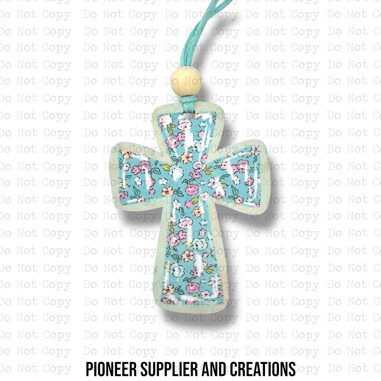 Turquoise Floral Cross Car Charm Sublimation Blank