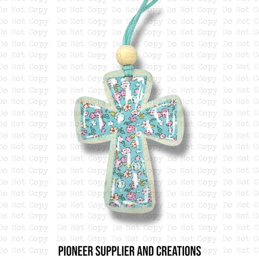 Turquoise Floral Cross Car Charm Sublimation Blank