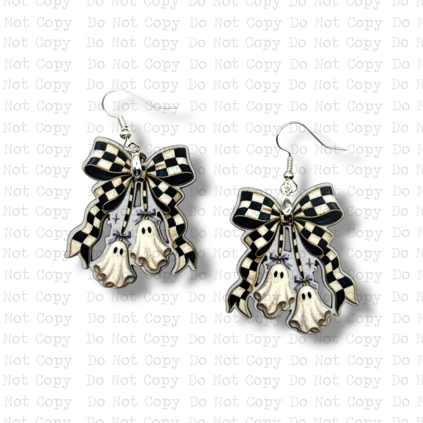 Checkered Bow Ghost Earring Sublimation Blank Kit