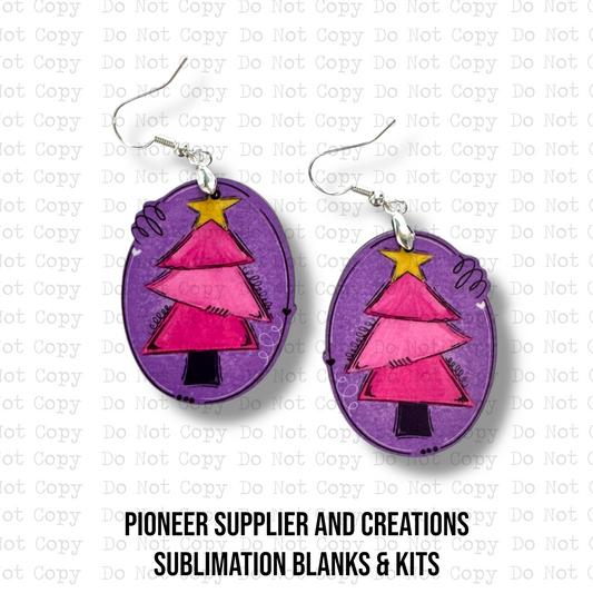 Pink and Purple Christmas Tree Earring Sublimation Blank Kit
